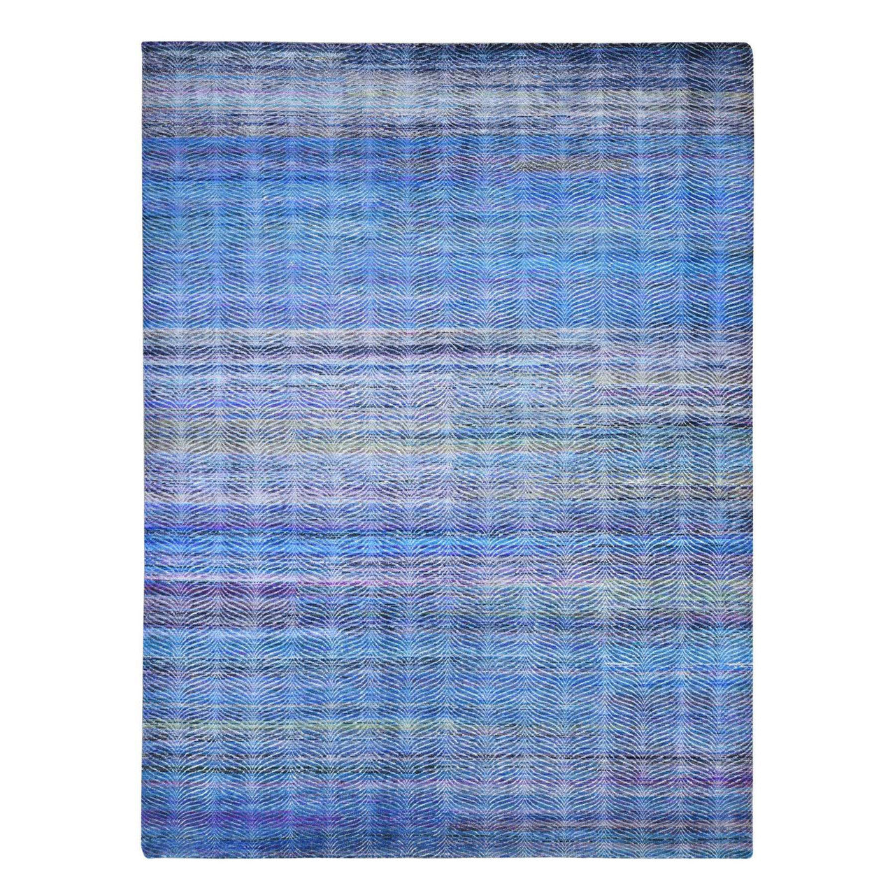Ivory 9'0" x 12'2" Modern and Contemporary Multicolored Hand knotted Wool/Silk Rug - Sku: O080453