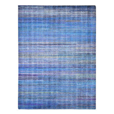 Modern and Contemporary Wool & Silk Hand Knotted Rug Multicolored No Border 9.0X12.2 -O080453
