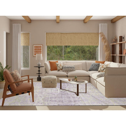 Transitional Wool & Silk Hand Knotted Rug Grey No Border 9.0X11.9 -O080454