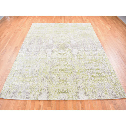 Transitional Wool & Silk Hand Knotted Rug Grey No Border 9.0X11.9 -O080454