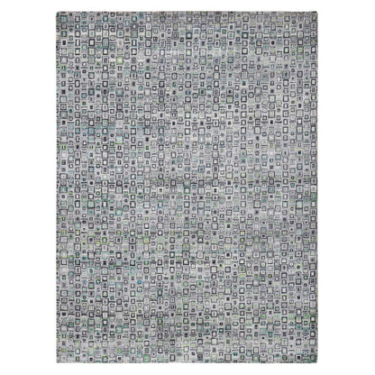 Modern and Contemporary Wool & Silk Hand Knotted Rug Grey No Border 9.0X12.3 -O080455