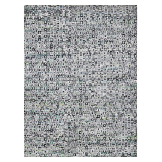 Modern and Contemporary Wool & Silk Hand Knotted Rug Grey No Border 9.0X12.3 -O080455