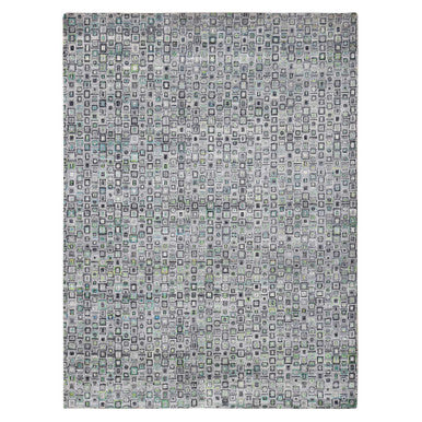Modern and Contemporary Wool & Silk Hand Knotted Rug Grey No Border 9.0X12.3 -O080455