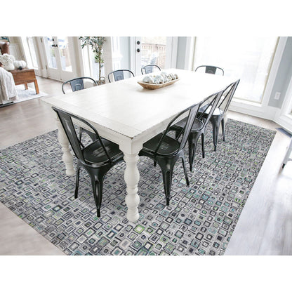 Modern and Contemporary Wool & Silk Hand Knotted Rug Grey No Border 9.0X12.3 -O080455