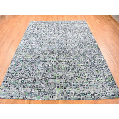 Modern and Contemporary Wool & Silk Hand Knotted Rug Grey No Border 9.0X12.3 -O080455