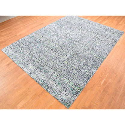 Modern and Contemporary Wool & Silk Hand Knotted Rug Grey No Border 9.0X12.3 -O080455