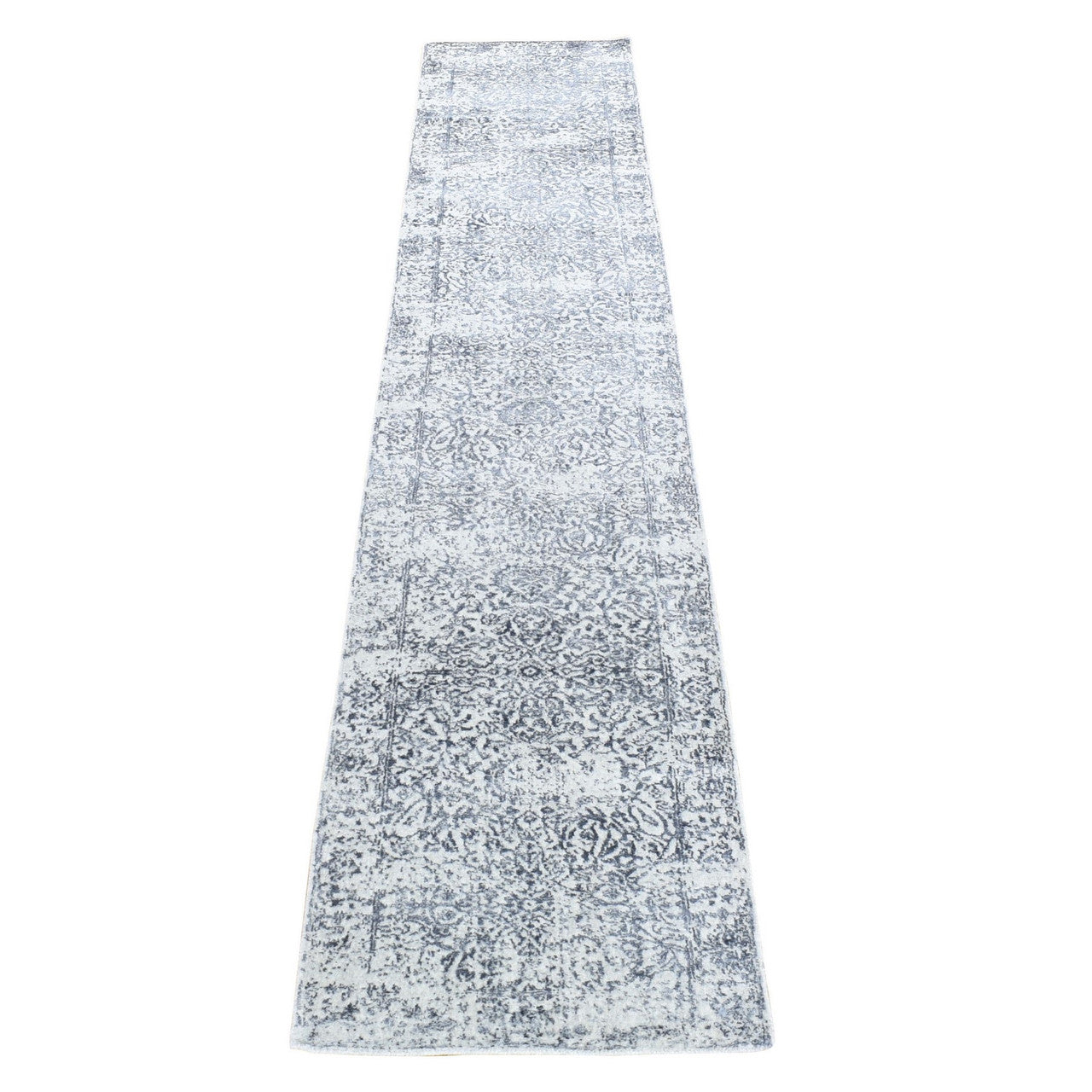 Gray 2'5" x 12'0" Modern and Contemporary Handloom Wool/Silk Rug - Sku: O080458