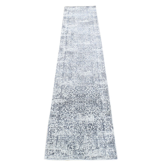 Modern and Contemporary Wool & Silk Hand Loomed Rug Grey No Border 2.5X12.0 -O080458