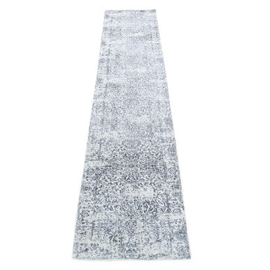 Modern and Contemporary Wool & Silk Hand Loomed Rug Grey No Border 2.5X12.0 -O080458