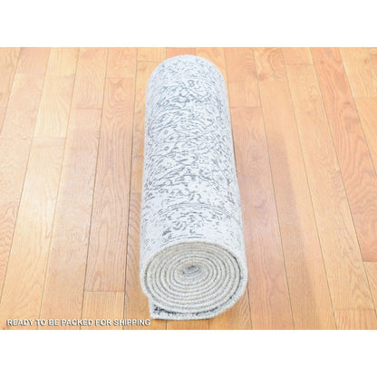 Modern and Contemporary Wool & Silk Hand Loomed Rug Grey No Border 2.5X12.0 -O080458
