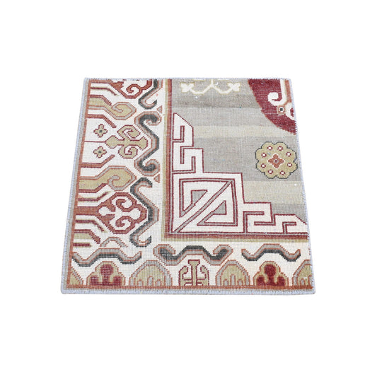 Khotan and Samarkand Wool Hand Knotted Rug Ivory No Border 2.0X2.2 -O080464