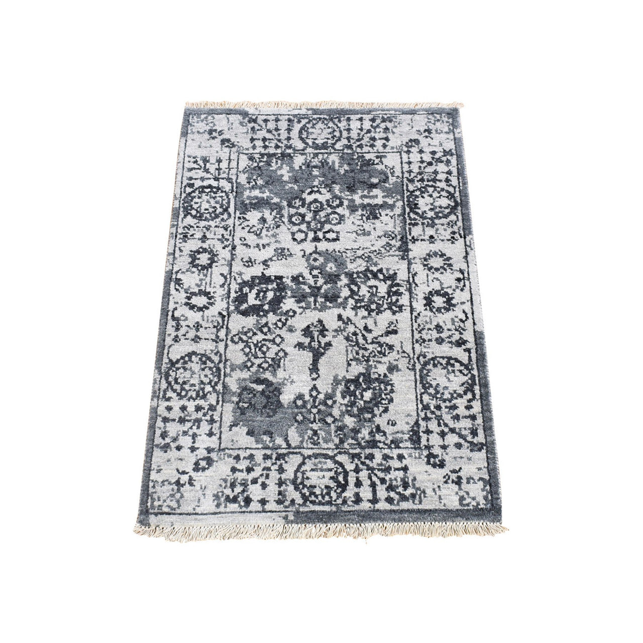 Ivory 2'1" x 3'2" and Hand knotted Wool/Silk Rug - Sku: O080485