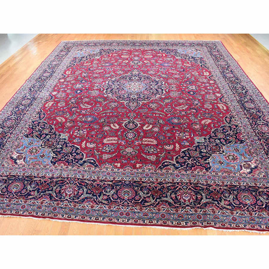 Persian Wool Hand Knotted Rug Red Navy Blue 14.2X17.2 -O080502