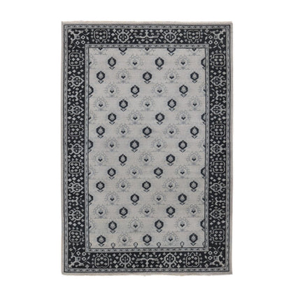 Oushak And Peshawar Wool Hand Knotted Rug Ivory Black 6.0X9.0 -O080504