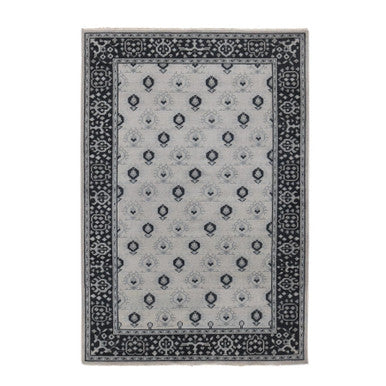 Oushak And Peshawar Wool Hand Knotted Rug Ivory Black 6.0X9.0 -O080504