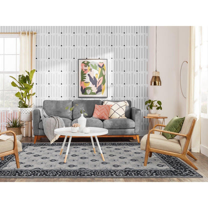 Oushak And Peshawar Wool Hand Knotted Rug Ivory Black 6.0X9.0 -O080504