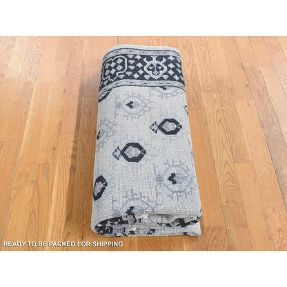 Oushak And Peshawar Wool Hand Knotted Rug Ivory Black 6.0X9.0 -O080504