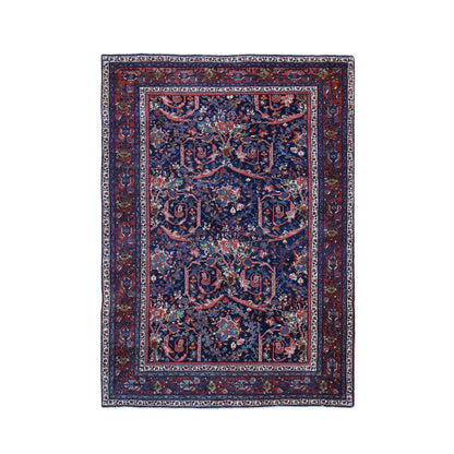 Antique Wool Hand Knotted Rug Blue Brick Red 4.7X6.9 -O080505