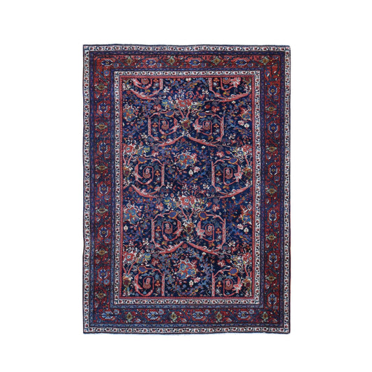 Antique Wool Hand Knotted Rug Blue Brick Red 4.7X6.9 -O080505