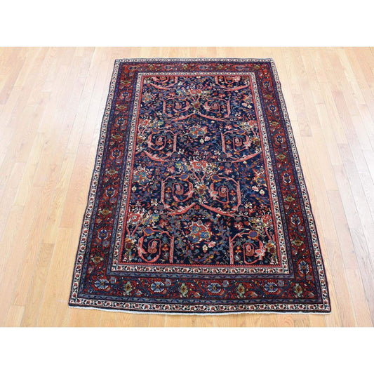 Antique Wool Hand Knotted Rug Blue Brick Red 4.7X6.9 -O080505