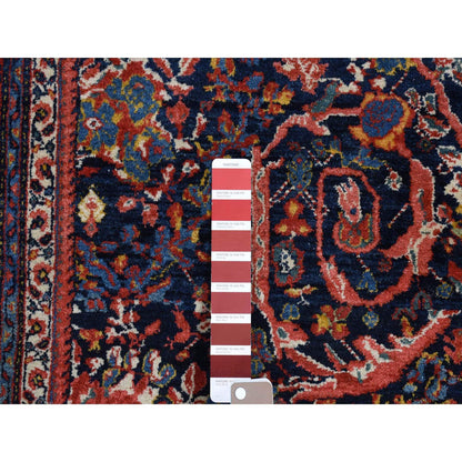 Antique Wool Hand Knotted Rug Blue Brick Red 4.7X6.9 -O080505