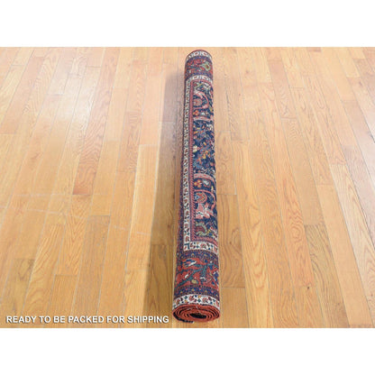 Antique Wool Hand Knotted Rug Blue Brick Red 4.7X6.9 -O080505