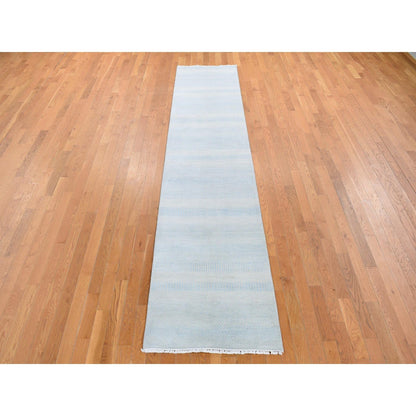 Modern and Contemporary Wool & Silk Hand Knotted Rug Blue No Border 2.7X12.0 -O080508