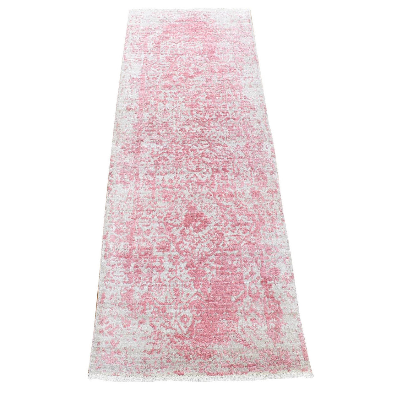Pink 2'6" x 7'9" Transitional Hand knotted Wool/Silk Rug - Sku: O080509