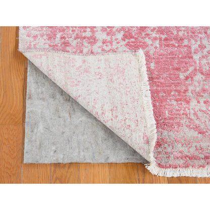 Transitional Wool & Silk Hand Knotted Rug Pink No Border 2.6X7.9 -O080509