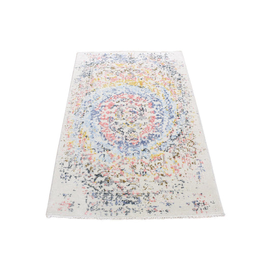Modern and Contemporary Wool & Silk Hand Knotted Rug Ivory No Border 3.0X5.0 -O080514