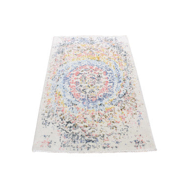 Modern and Contemporary Wool & Silk Hand Knotted Rug Ivory No Border 3.0X5.0 -O080514