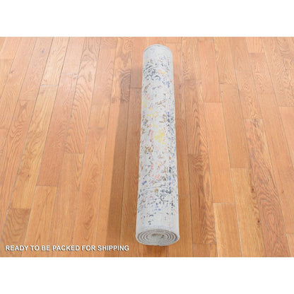 Modern and Contemporary Wool & Silk Hand Knotted Rug Ivory No Border 3.0X5.0 -O080514