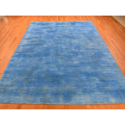 Modern and Contemporary Wool Hand Knotted Rug Blue No Border 10.0X14.1 -O080518