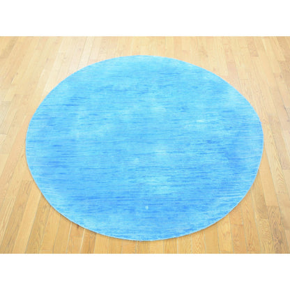Overdyed & Vintage Wool Hand Knotted Rug Blue No Border 6.1X6.1 -O080523