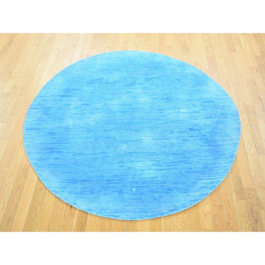 Overdyed & Vintage Wool Hand Knotted Rug Blue No Border 6.1X6.1 -O080523