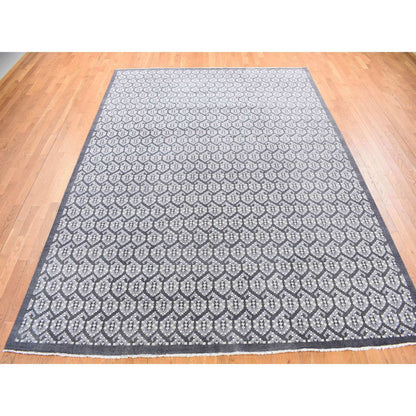 Oushak And Peshawar Wool Hand Knotted Rug Grey Jet Black 9.0X12.0 -O080525