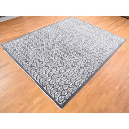 Oushak And Peshawar Wool Hand Knotted Rug Grey Jet Black 9.0X12.0 -O080525