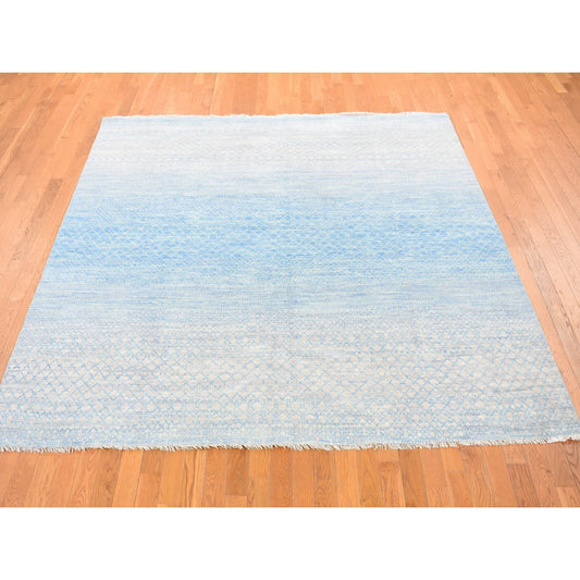 Modern and Contemporary Wool Hand Knotted Rug Blue No Border 8.0X8.0 -O080529