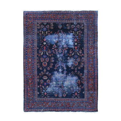 Antique Wool Hand Knotted Rug Blue Rust Red 7.0X9.6 -O080531