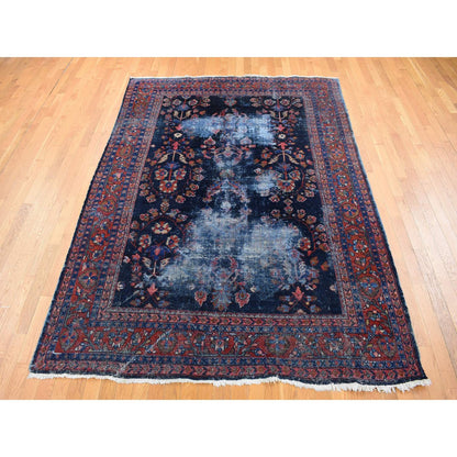 Antique Wool Hand Knotted Rug Blue Rust Red 7.0X9.6 -O080531