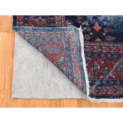 Antique Wool Hand Knotted Rug Blue Rust Red 7.0X9.6 -O080531
