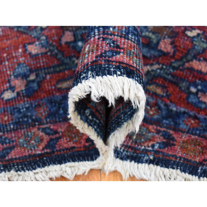 Antique Wool Hand Knotted Rug Blue Rust Red 7.0X9.6 -O080531