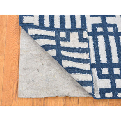 Flat Weave Wool Hand Woven Rug Blue No Border 5.2X7.0 -O080533