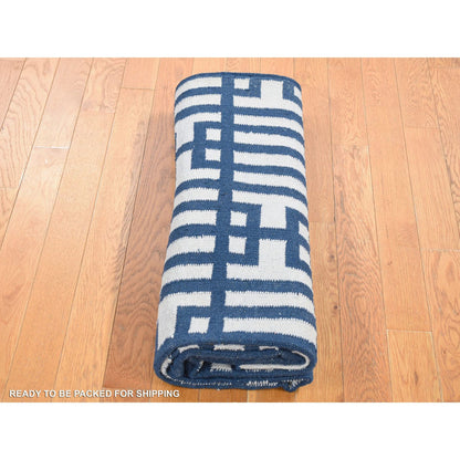 Flat Weave Wool Hand Woven Rug Blue No Border 5.2X7.0 -O080533