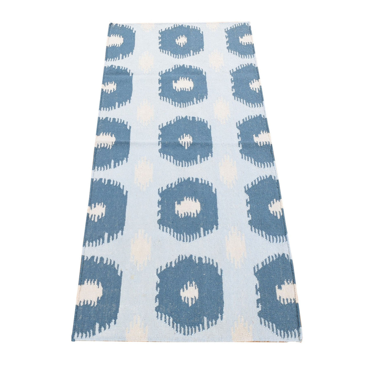 Blue 2'5" x 6'0" Flat Weave Hand woven Wool Rug -O080535