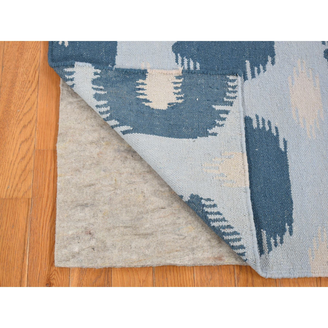 Blue 2'5" x 6'0" Flat Weave Hand woven Wool Rug -O080535