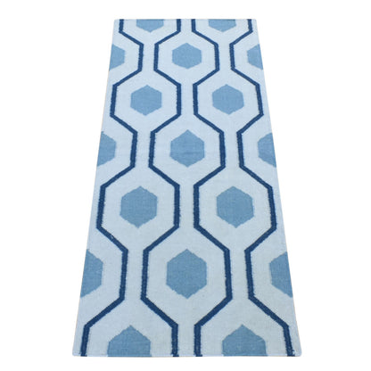 Flat Weave Wool Hand Woven Rug Blue No Border 2.7X6.0 -O080536