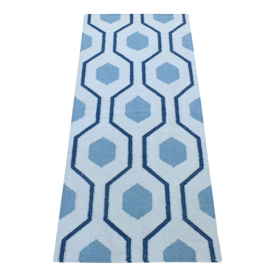 Flat Weave Wool Hand Woven Rug Blue No Border 2.7X6.0 -O080536