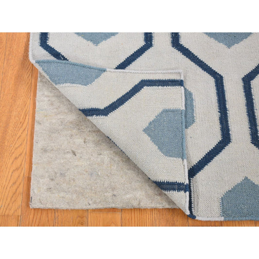 Flat Weave Wool Hand Woven Rug Blue No Border 2.7X6.0 -O080536