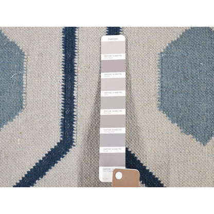 Flat Weave Wool Hand Woven Rug Blue No Border 2.7X6.0 -O080536
